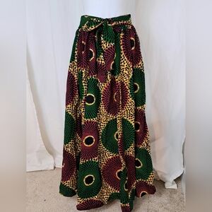 African Ankara Bold Print High Elastic Waist Self Tie Gathered Full Maxi Skirt